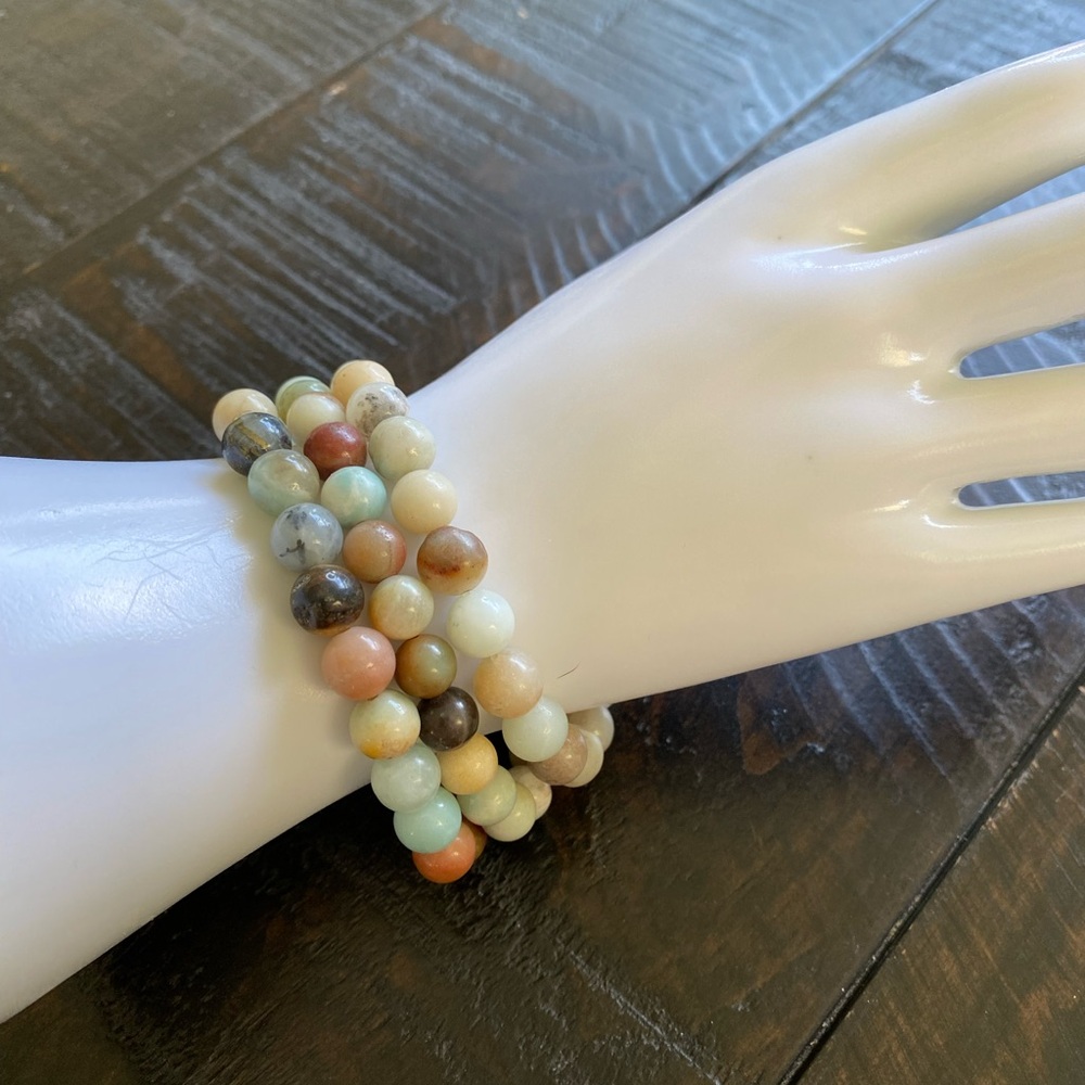 Multicolor Amazonite Beaded Stretch Bracelet Set … - image 1